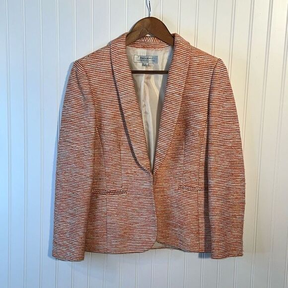 Tahari Arthur S. Levine Blazer Jacket Womens 6 Orange Cream Tweed Lined Long SLV - Picture 1 of 12